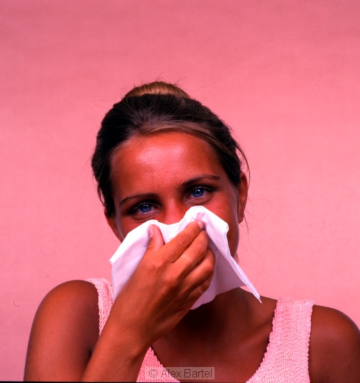 Lady, French/Asian, Sneezing, Handkerchief